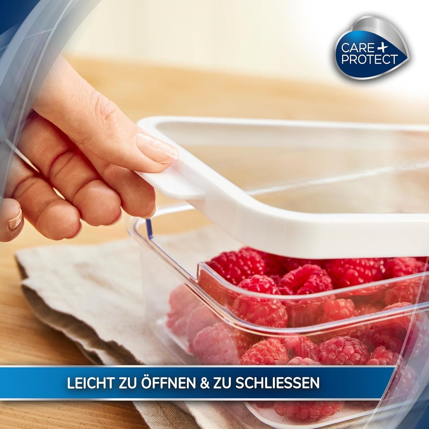 CARE + PROTECT Contenedor de alimentos inteligente, perfectamente apilable, organizador frigorífico, protege los alimentos de la humedad, mantiene los alimentos frescos por más tiempo, 2,15 l Cajas de conservación de alimentos Naty Shop