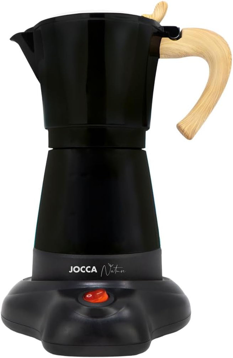 Jocca Cafetera Eléctrica Italiana Aluminio 6 Tazas Cafetera Manual Portátil con Mango de Madera Estilo Moca Negro