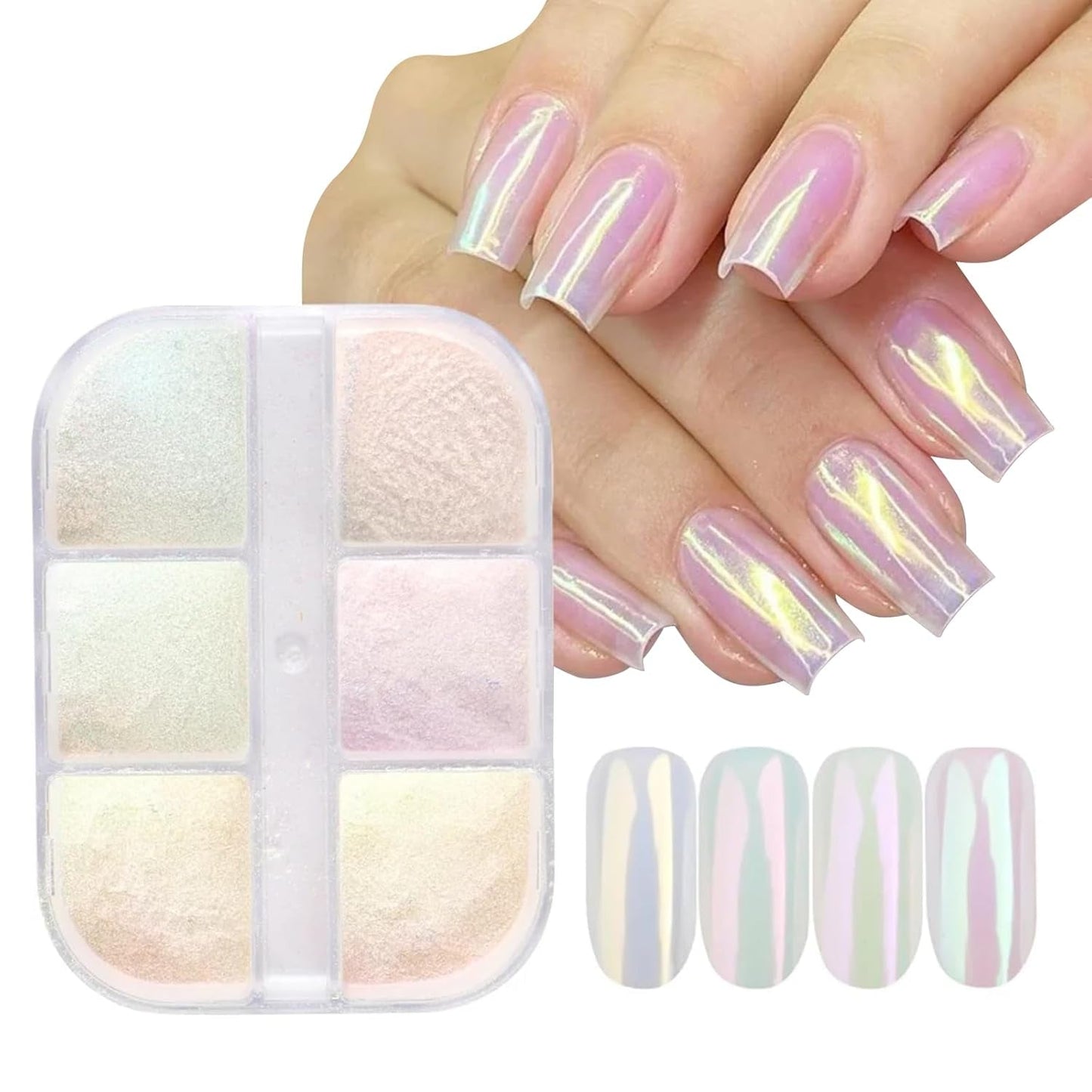 Polvo de uñas cromado Aurora Ice Shimmer polvo de pigmento cromado 4 Uds polvo cromado Nägel Nail Art Nageldesign