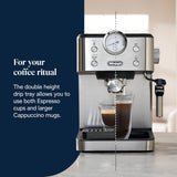 De'Longhi Classic EM450.M Cafetera espresso con filtro portátil y espumador de leche profesional, carcasa totalmente metálica, 15 bar, depósito de agua de 1,7 l, acero inoxidable/metal