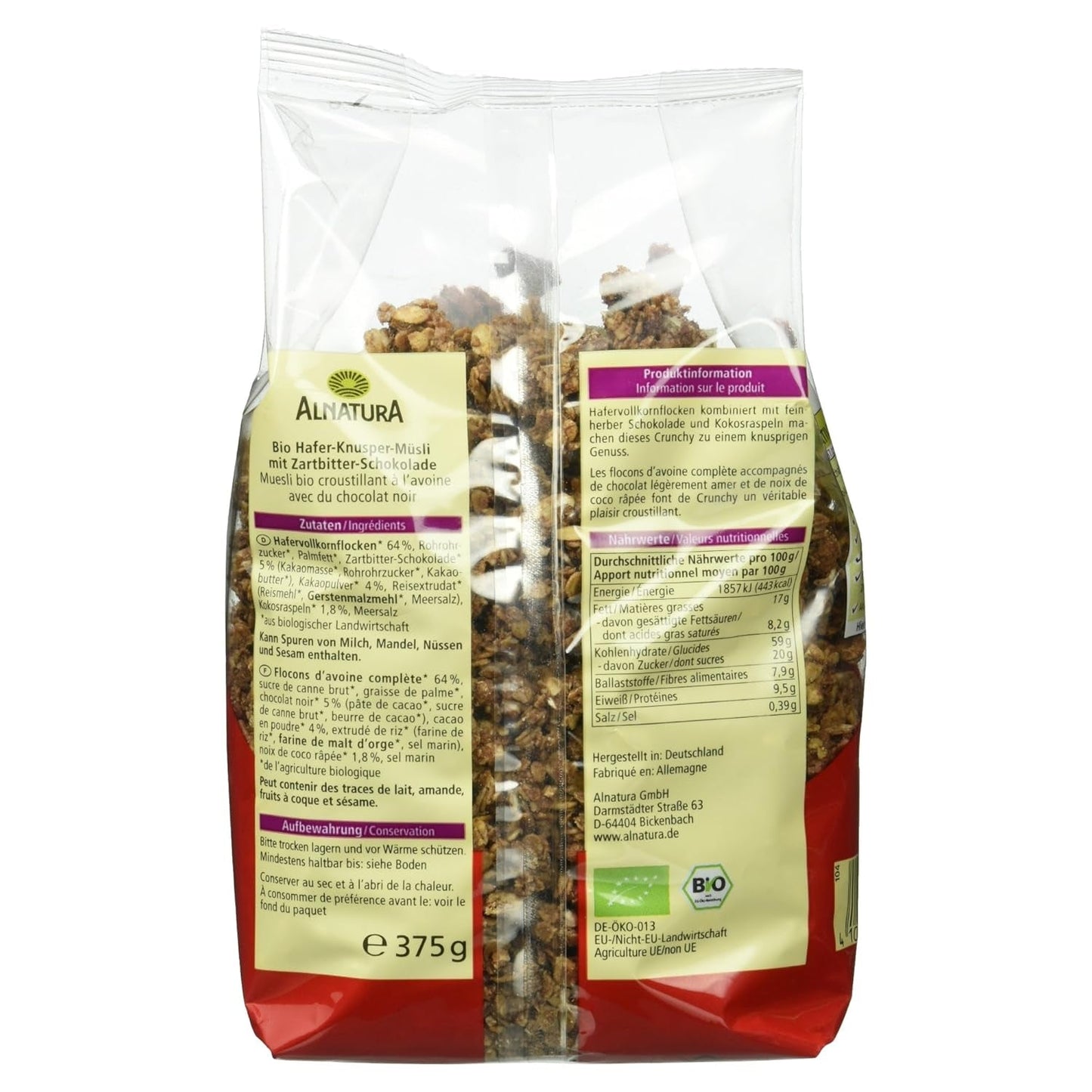 Tortitas de avena crujientes con chocolate ecológico, 375g