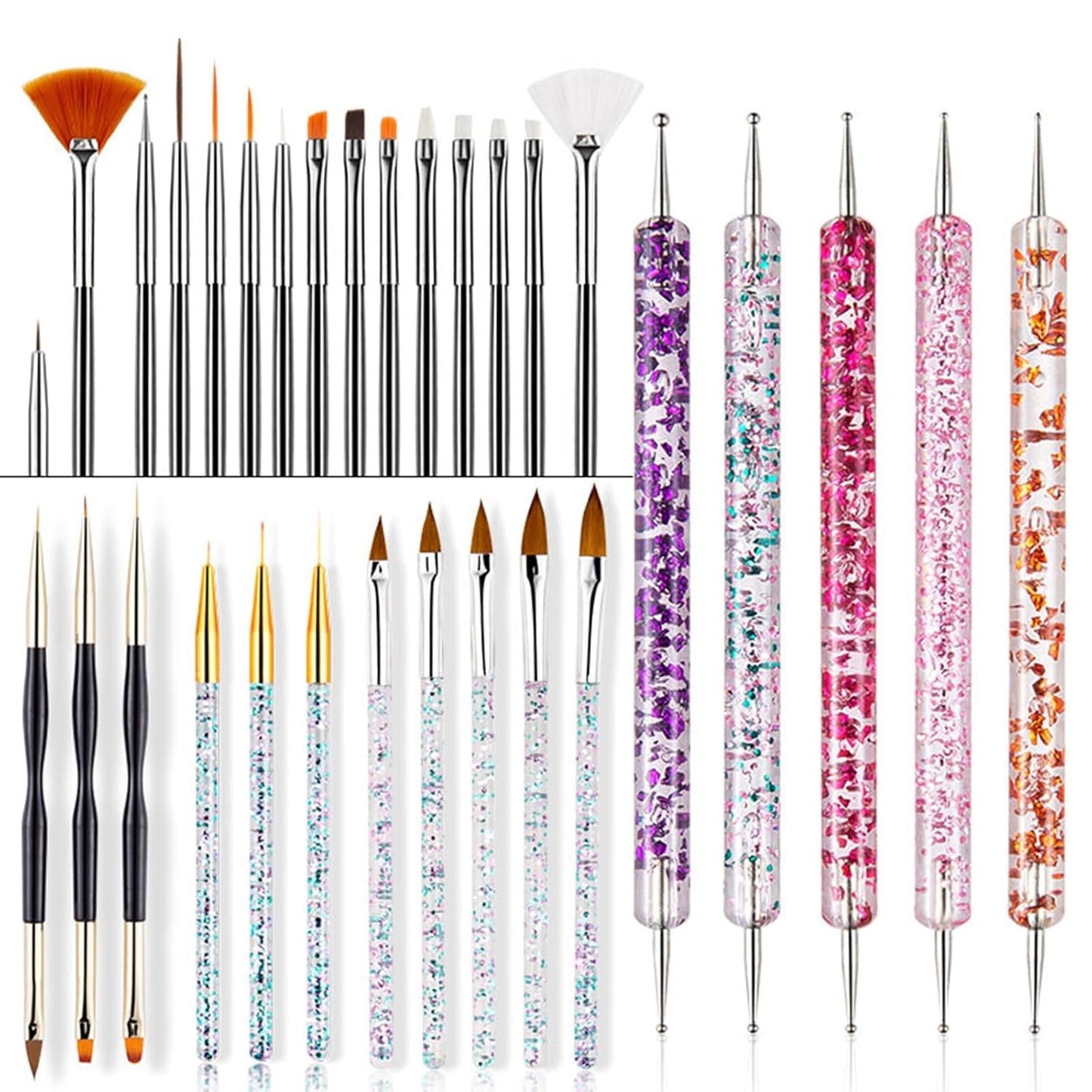31 Stück Professionelle Nagel Pinsel Set, Nagelpinsel de doble punta, Pinsel para Gelnägel, Pluma acrílica para decoración de uñas, Herramientas de punteado para decoración de uñas, Pincel para uñas para bricolaje Nagelkunst Salon Design
