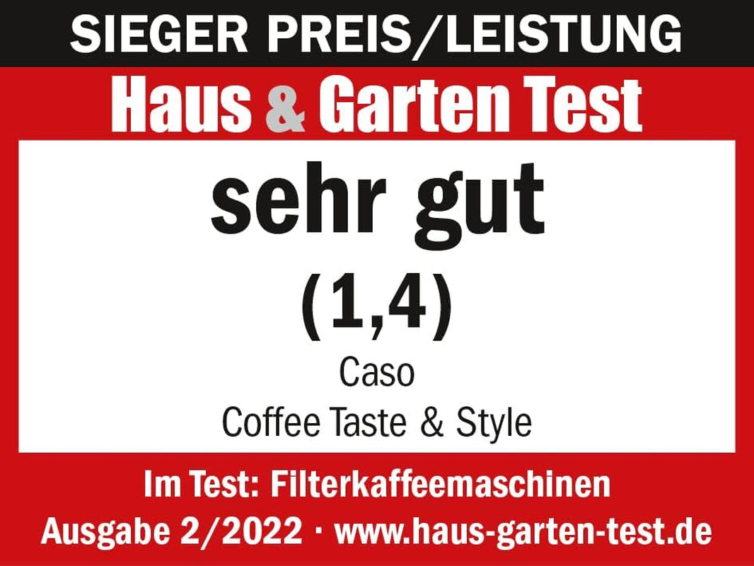 CASO Coffee Taste and Style Cafetera espresso con filtro permanente, 1,5 l, temperatura óptima de preparación 92-96 °C, sistema antigoteo, cabezal de preparación optimizado, acero inoxidable, 12 tazas