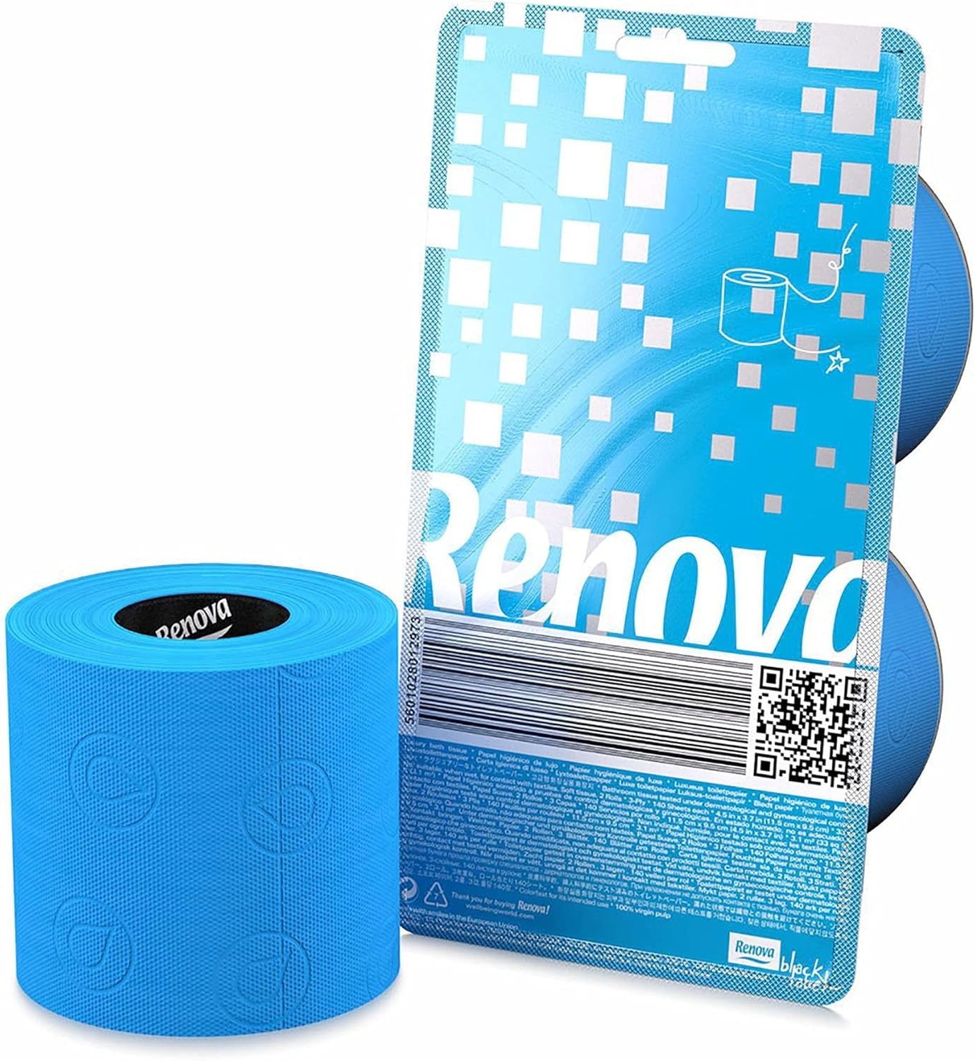 Papel higiénico RENOVA, azul, paquete de regalo, 2 rollos (200064206)