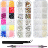 Harz Strasssteine ​​​​4200Pcs Strass Kristalle 1Mm-5Mm Gemischte Kinder Bastelsachen Kit Mit Strass Mit Picking Pinzette Und Stift para DIY Nägel Kleidung Kunsthandwerk Gemischt Becher Party (A)