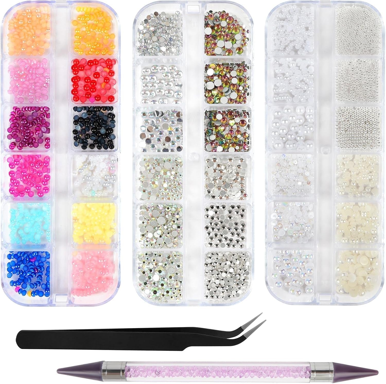 Harz Strasssteine ​​​​4200Pcs Strass Kristalle 1Mm-5Mm Gemischte Kinder Bastelsachen Kit Mit Strass Mit Picking Pinzette Und Stift para DIY Nägel Kleidung Kunsthandwerk Gemischt Becher Party (A)