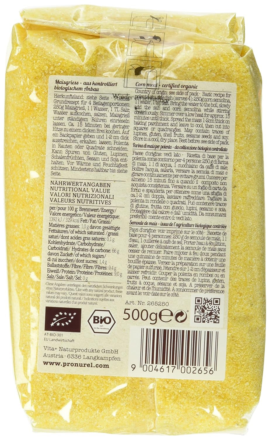 Verival Maisgrieß - Bio, Pack 6Er (Bolsa 6 X 500 G) - Bio Cereale Naty Shop