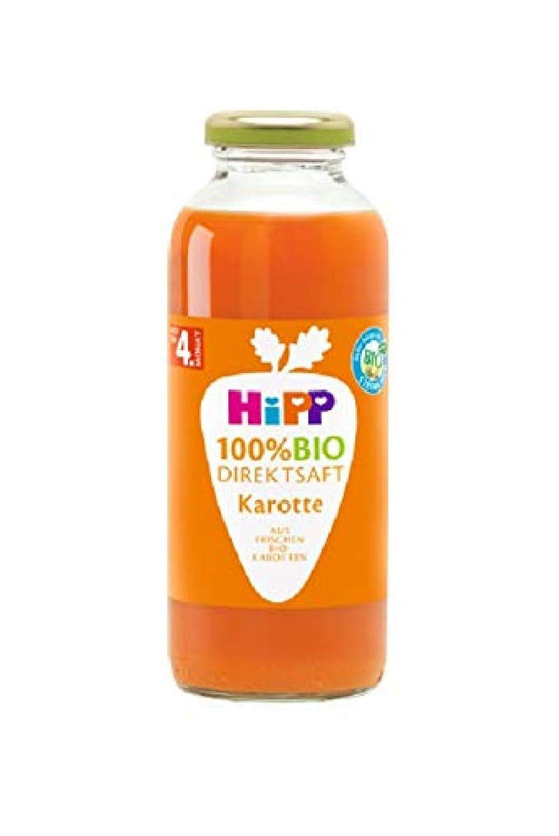 HiPP Zumo de zanahoria 100% directo (6 x 330 ml), a partir de 5 meses, extraído directamente de verduras frescas, rico en vitamina C, sin azúcares añadidos, la mejor calidad ecológica