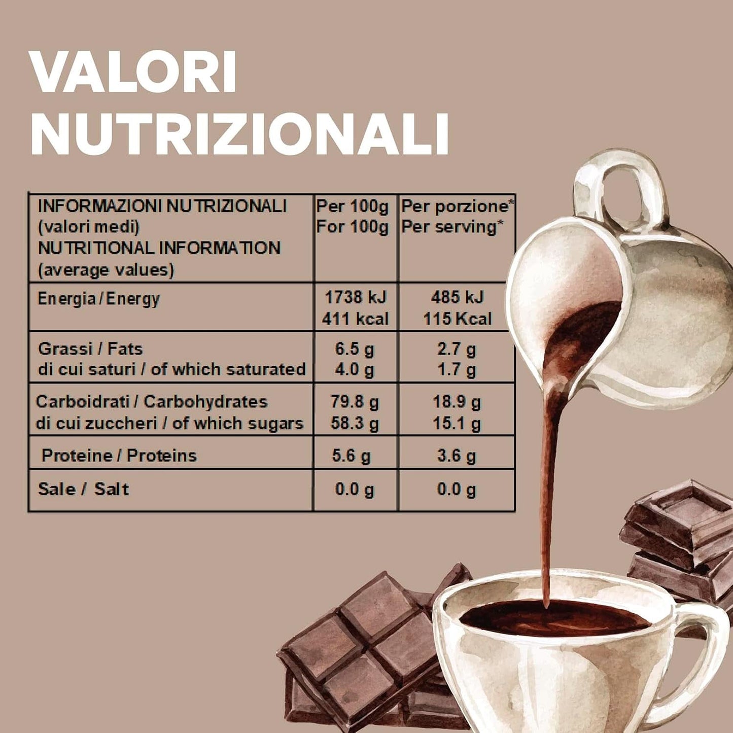 Chocolate caliente italiano Cortina sabor CLÁSICO - (15 X 30 g) Monorración, sobre, 450 g Cacao y Chocolate Caliente Naty Shop