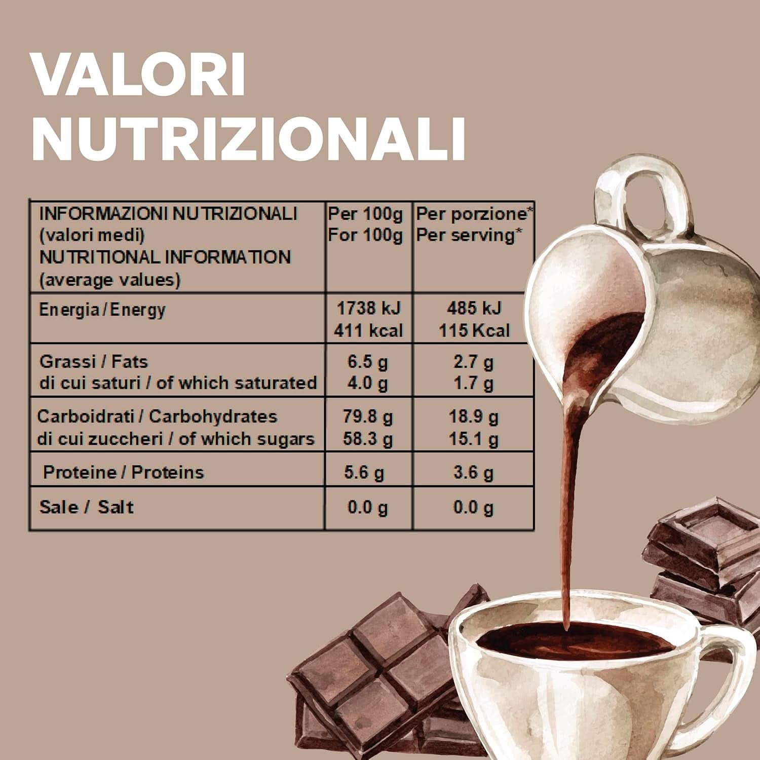 Chocolate caliente italiano Cortina sabor CLÁSICO - (15 X 30 g) Monorración, sobre, 450 g Cacao y Chocolate Caliente Naty Shop