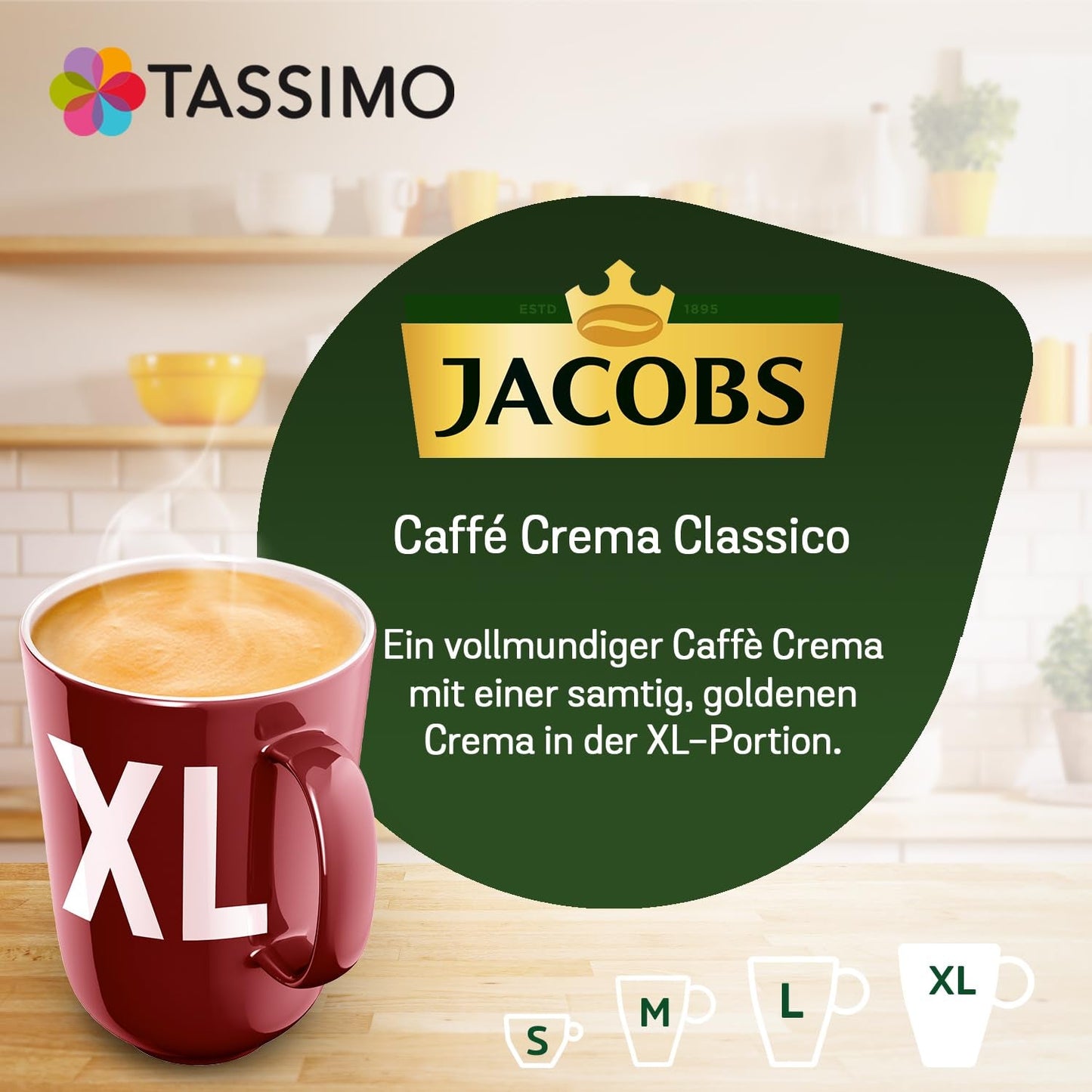 Tassimo Kapseln Jacobs Caffè Crema Classico XL, 5 x 16 pastillas, 80 cápsulas de café