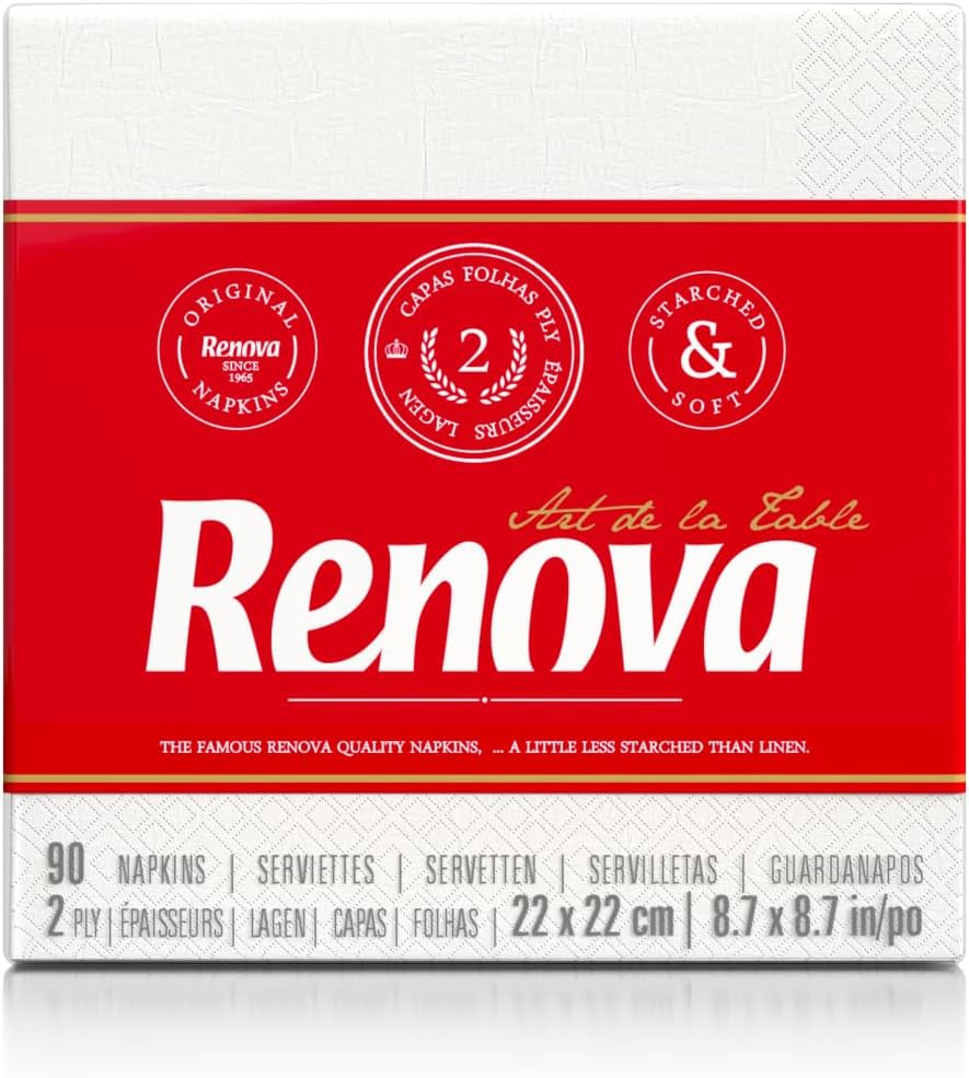 Servilletas de papel Renova, estilo cóctel de mesa blanca, 90 servilletas (paquete de 2)