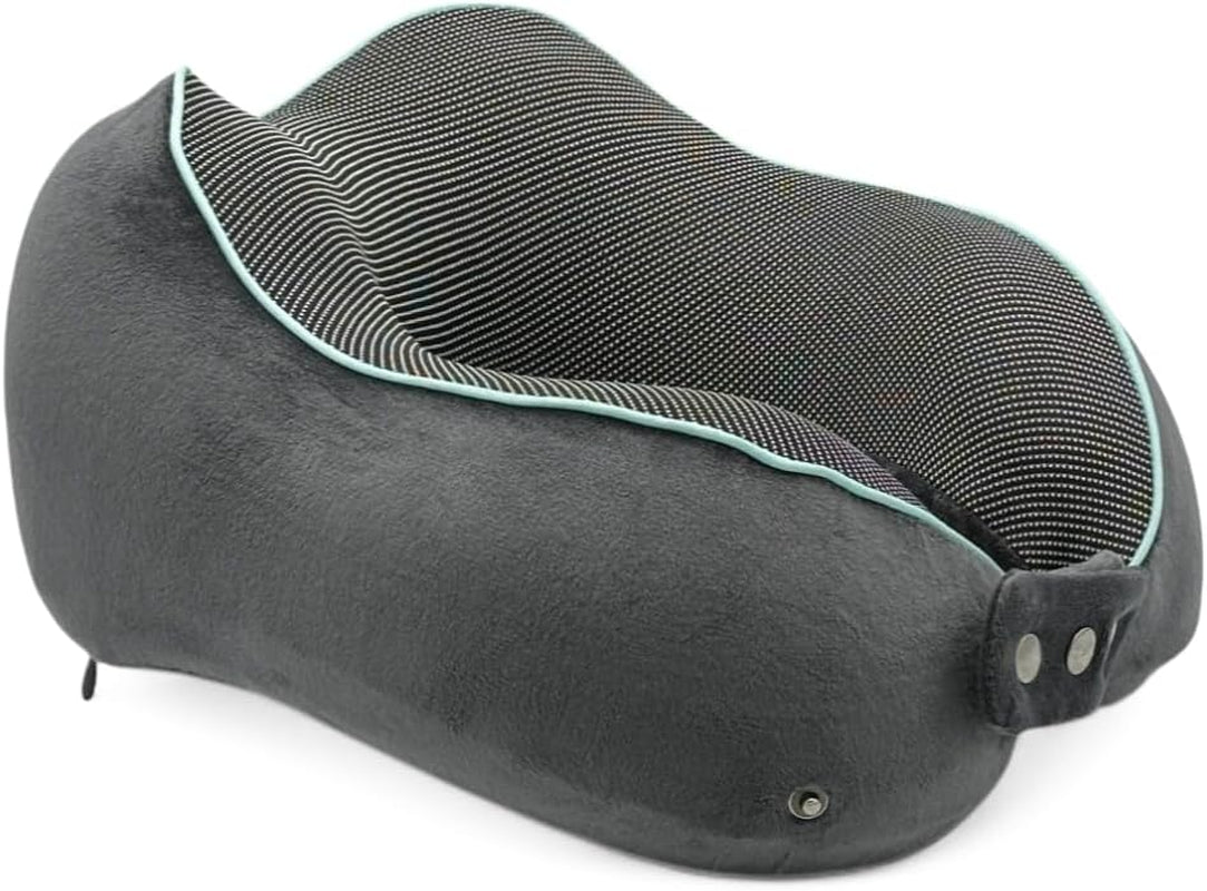 Flagshipper almohada para el cuello de avión - almohada para el cuello para adultos - almohada para el cuello para el automóvil - almohada de viaje viscoelástica - lavable con respaldo estrecho (terciopelo suave y transpirable) - ajustable, gris Naty Shop Almohadas ortopédicas cervicales