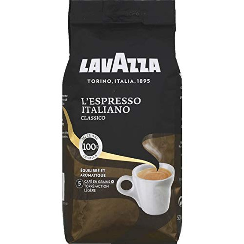 Café en grano Lavazza Espresso Italiano, 100% Arábica Espresso, equilibrado y aromático, paquete de 500g