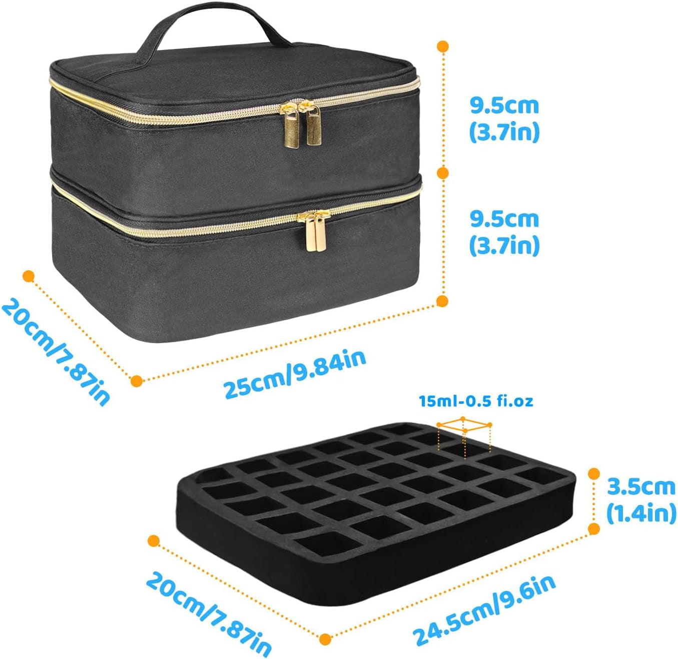 Organizador de laca de uñas Tasche, caja de almacenamiento de laca de uñas Doppelschicht, organizador Koffer para Nageldesign Kosmetiktasche para 30 botellas de base de neouñas (15 ml-0,5 onzas líquidas) y 1 lámpara de uñas (negro)