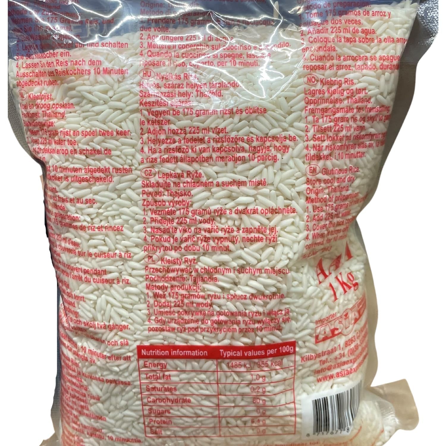 ARROZ ROYAL THAI - Arroz pegajoso - 10 x 1 KG - Multipack