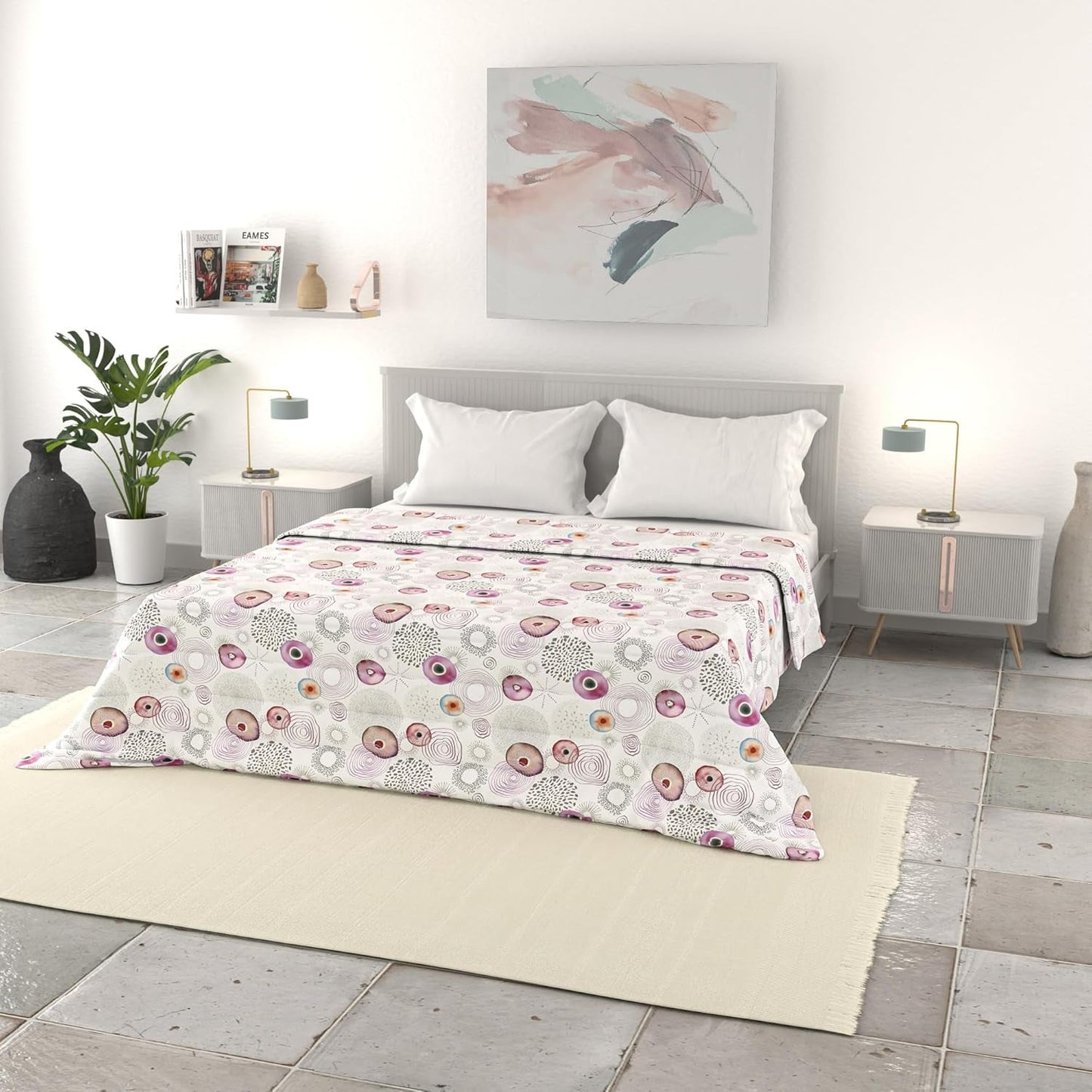Ropa de Cama Italiana Edredón Básico de Verano, Microfibra Estampada, 250X240Cm, Círculo Colchas y Edredones Naty Shop Morfeo 250X240Cm
