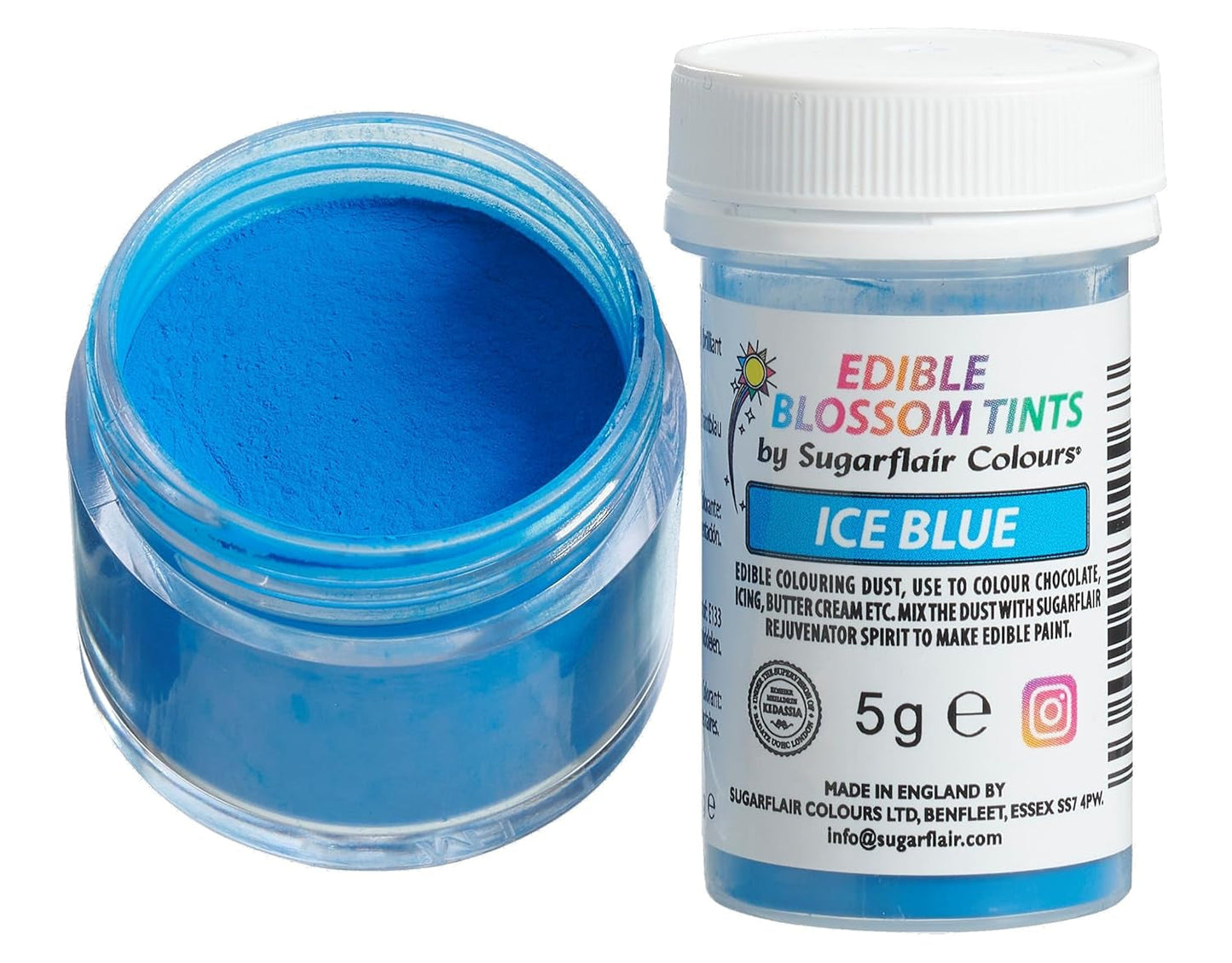 Sugarflair Blossom Tint Dust Ice Blue Food Coloring Powder - Colorante alimentario en polvo para decoración de pasteles, fondant, glaseado, chocolate, crema de mantequilla, macarons y más - 5G