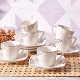 KARACA Nazende Juego de tazas de café expreso de porcelana - Tazas de café turco con platillos de 80 ml, servicio de café moderno de 12 piezas con 6 tazas de café y 6 platillos, tazas de moca - Blanco