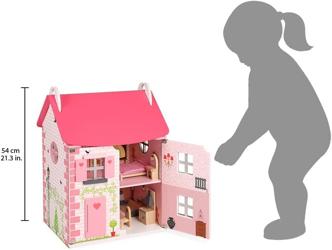 Janod - Casa de Muñecas Mademoiselle de Madera, 3 Pisos y 11 Accesorios, Réplica de Juguete, Desarrolla la Imaginación, A partir de 3 años, J06581, Rosa Naty Shop Casas de Muñecas