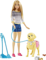 Muñeca Barbie para caminar y ir al baño, muñeca rubia con perro que camina, cuchara para caca, accesorios que incluyen muñeca perro, regalo para niños, juguete a partir de 3 años, DWJ68
