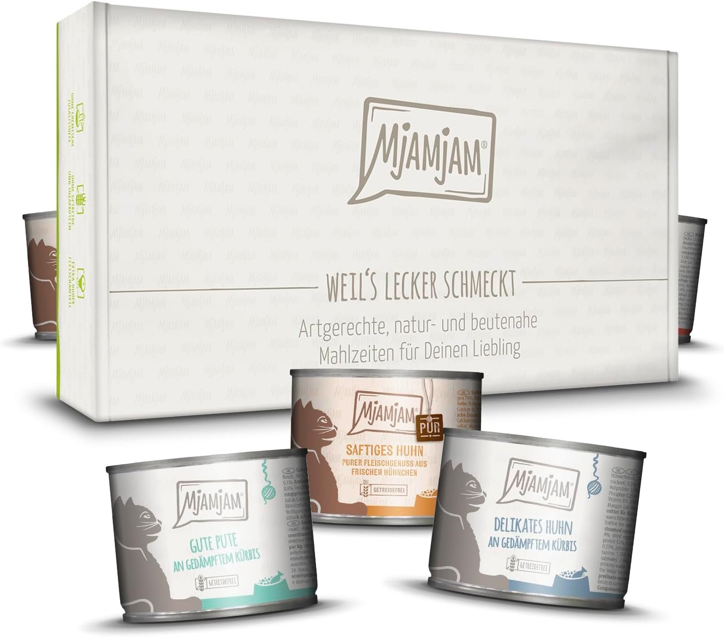 MjAMjAM - Comida húmeda premium para gatos - Deliciosa caja de 12 paquetes (12 x 200 g) sin cereales con carne extra