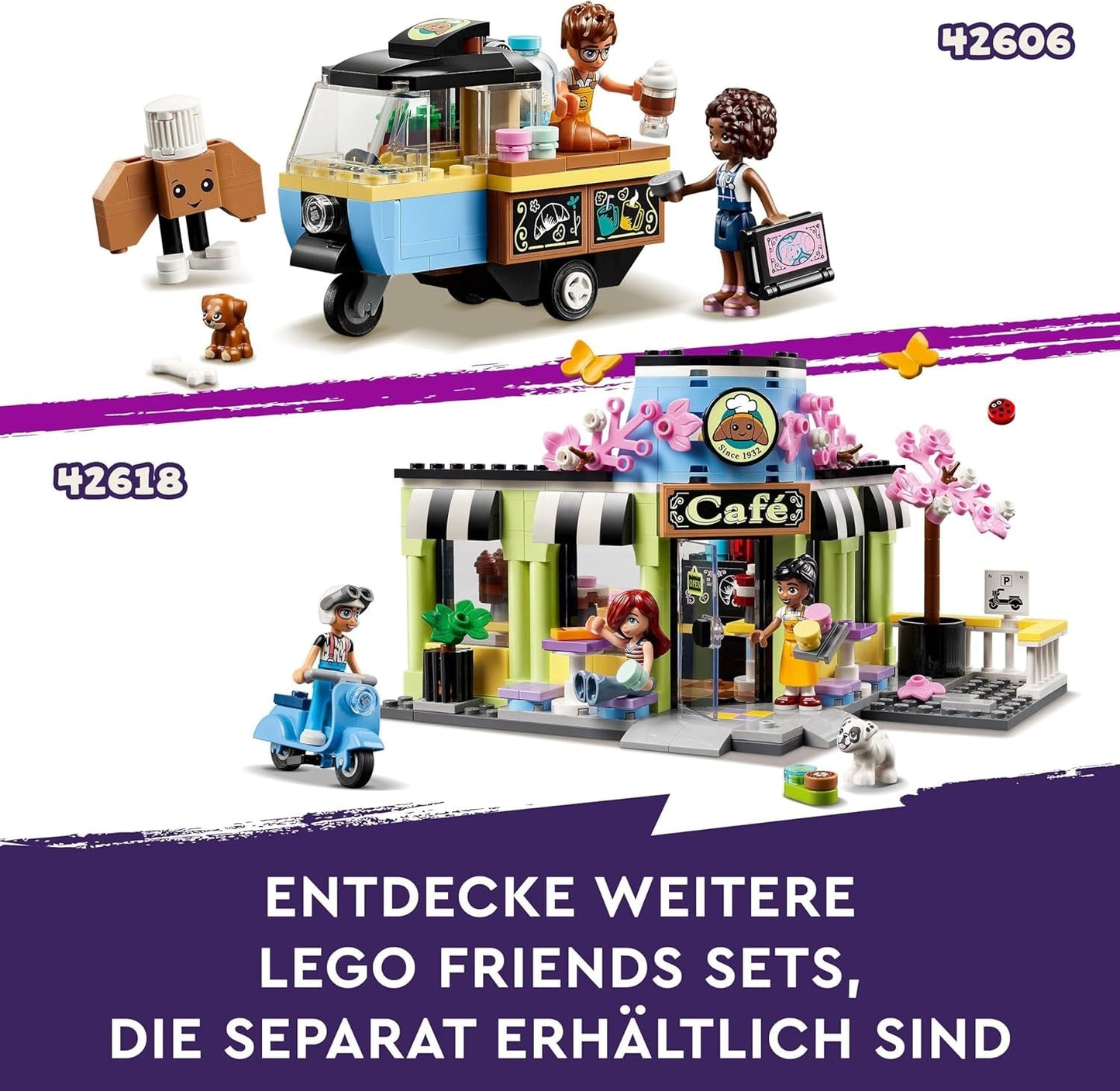 LEGO Friends Heartlake City Café, juguete para niños, panadería de juguetes, idea de regalo para niñas y niños mayores de 6 años, juego de 3 figuras de juego y figura de perro 42618 Juegos de construcción Besuche den LEGO-Store