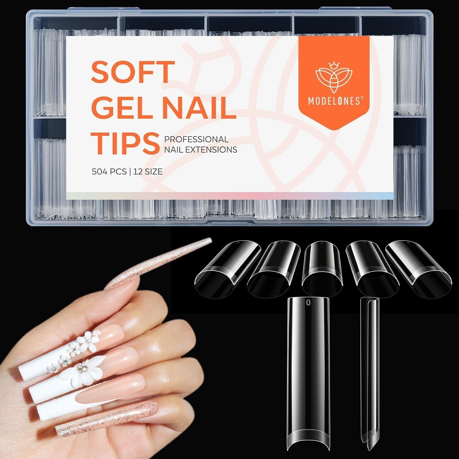 Modelones Puntas de Uñas 216 Piezas - Juego de Puntas de Uñas de Cobertura Completa, Juego de Puntas de Gel Suave, Puntas de Uñas de Resina PMMA Prepulido, Pegamento DIY en Uñas Artificiales, Almendras Cortas XS
