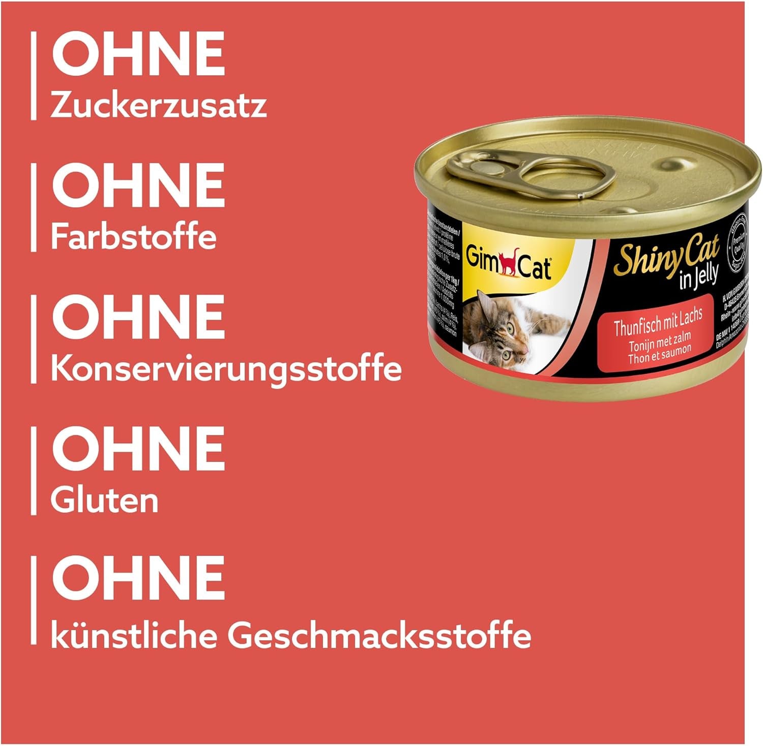 GimCat ShinyCat en gelatina Thunfisch mit Lachs - Nassfutter mit Fisch und Taurin für Katzen - 24 dosis (24 x 70 g)