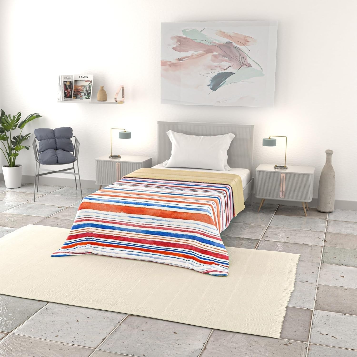 Manta básica de verano, microfibra, rayas jeans, 200X240Cm Edredones y colchas Naty Shop Strisce 200X240Cm