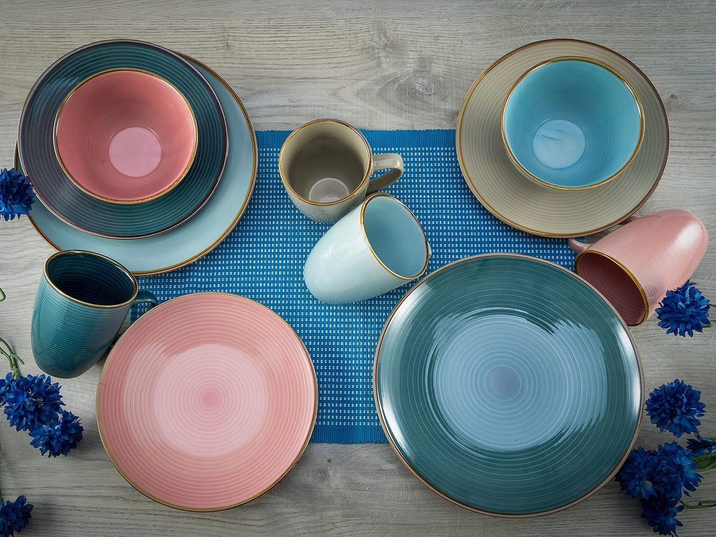 CreaTable, 22506, serie COZY DAY, juego de vajilla de 16 piezas para 4, servicio combinado de porcelana, apto para lavavajillas y microondas, fabricación de calidad