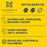 Martermühle Café Crème Kaffeebohnen 500g mittelkräftig I Arábica I Sabores: Brauner Zucker, Haselnuss, Schokolade I Ganze Kaffeebohnen schonend geröstet, säurearm