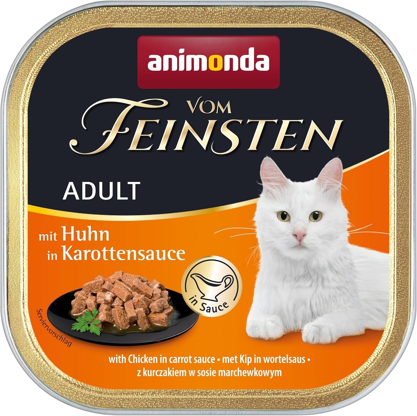 Animonda vom Feinsten comida húmeda para gatos con pollo en salsa de zanahoria (6 x 100 g), comida húmeda para gatos sin cereales, sin azúcar, con ingredientes frescos y carnosos