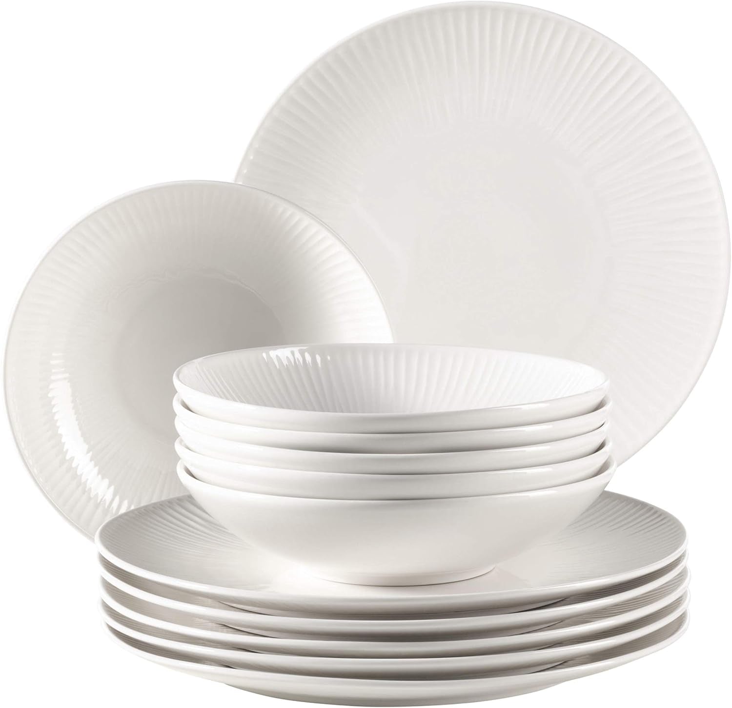 MÄSER 931461 Dalia Vajilla para 6 personas de porcelana hotelera de alta calidad, blanca, juego de platos de 12 piezas con diseño vintage, porcelana duradera