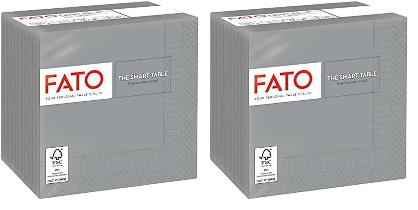 - Servilletas de papel desechables, Ideales para aperitivos y cócteles, Paquete de 100 servilletas, Tamaño 24X24, Plegado 4 veces, 2 capas, Color Gris, Papel 100% pura celulosa, Certificado Fsc