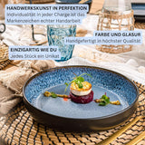SÄNGER Aruba | Juego de vajilla de gres para 6 personas, 6 platos llanos, 6 platos de desayuno, 6 platos llanos, 6 cuencos para pasta, azul con borde negro | LA COLECCIÓN DE VALOR