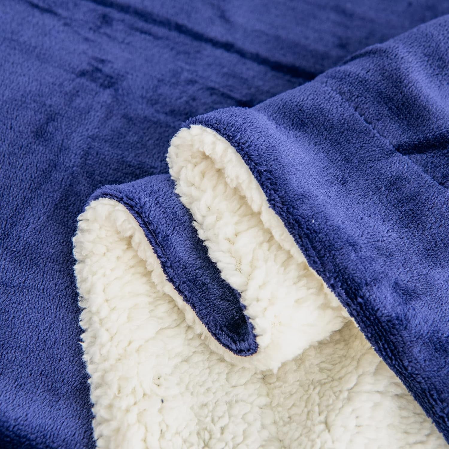 Kono Sherpa manta de lana, 150 X 200 Cm, Suave, Acogedora, Esponjosa, Reversible, Microfibra, mantas fijas para cama, sofá, sofá (Azul marino, doble/doble) Camas y mantas Besuche den KONO-Store