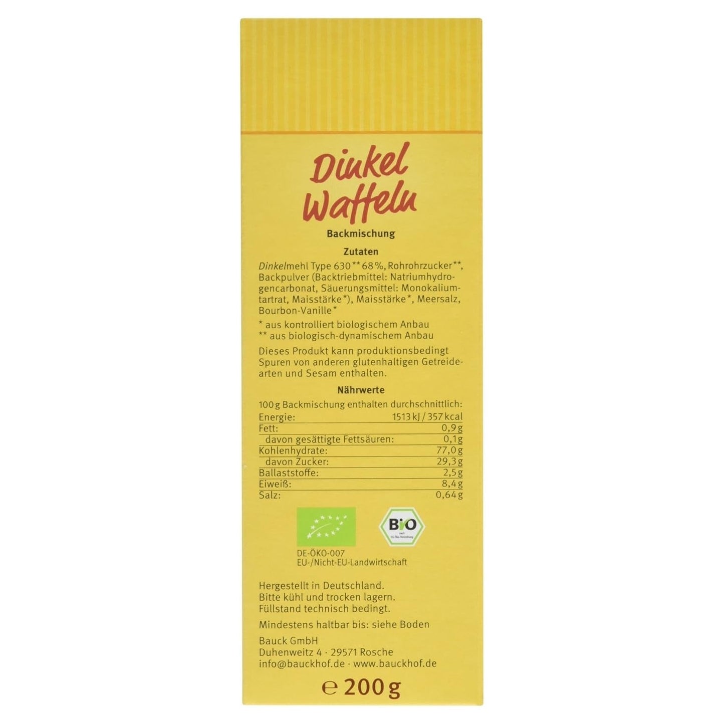 Demeter Bauck Hof Bio Dinkel Wafflen, 200 G Mezcla para hornear y cocinar Naty Shop