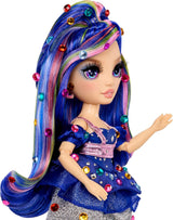 Rainbow High Be Dazzling - Genevieve Bleue - Muñeca de moda azul de 28 cm con herramienta de adorno, piedras preciosas brillantes y accesorios de peinado