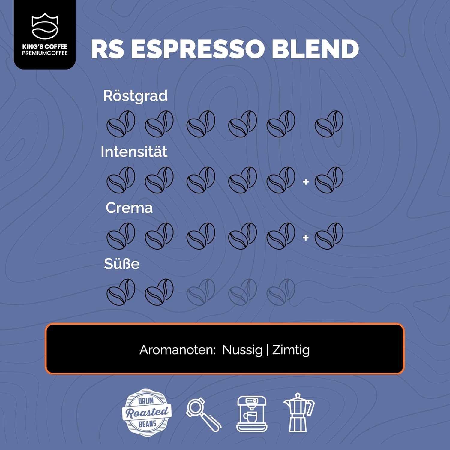 KING'S COFFEE - AMESTEC RS ESPRESSO - 1 kg de granos de café fuertes y aromáticos - café de baja acidez - café en grano entero - tostado en pequeñas cantidades procedente de Italia - granos de espresso para máquinas totalmente automáticas y portafiltros