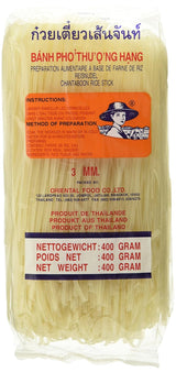 Fideos de arroz - tailandeses, fideos de cinta de arroz de 3 mm de ancho, hechos con harina de arroz - 17 x 400 g