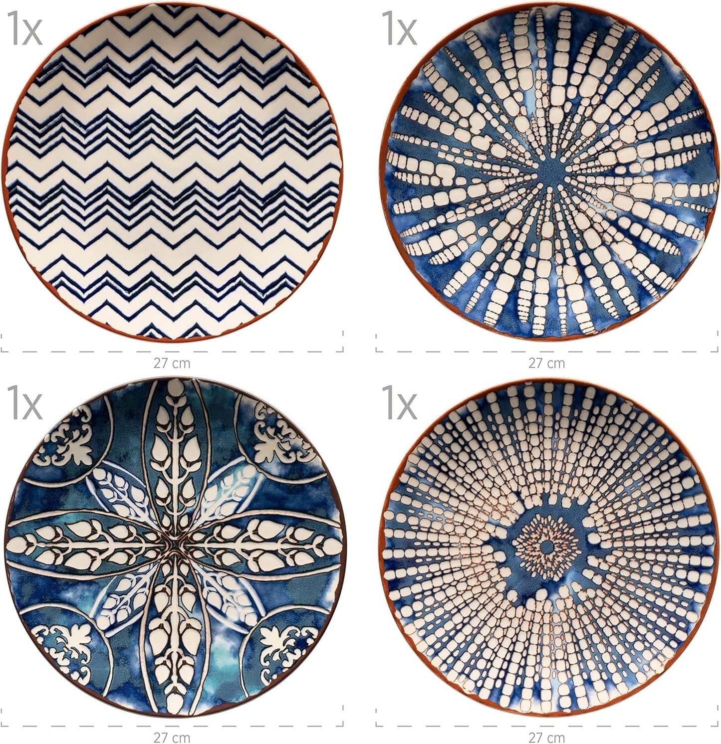 MÄSER 934017 Vajilla Iberico Blue para 4 personas, 12 piezas, estilo morisco, varios diseños vintage en blanco y azul, cerámica