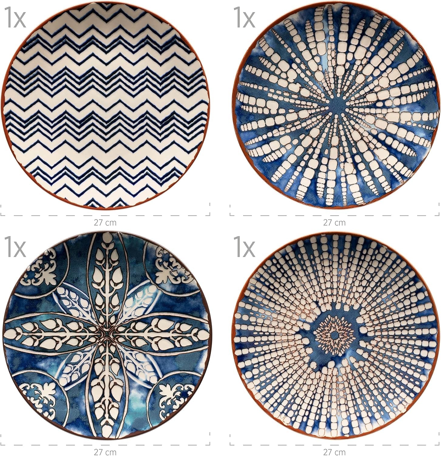 MÄSER 934017 Vajilla Iberico Blue para 4 personas, 12 piezas, estilo morisco, varios diseños vintage en blanco y azul, cerámica