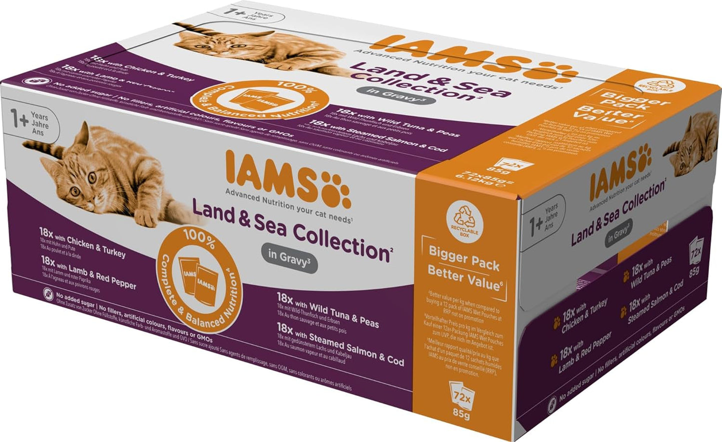 IAMS Delights Land & Sea Collection Comida Húmeda para Gatos - Surtido de Carne y Pescado Multipack en Salsa, Comida Húmeda para Gatos a Partir de 1 Año, 72 x 85 g