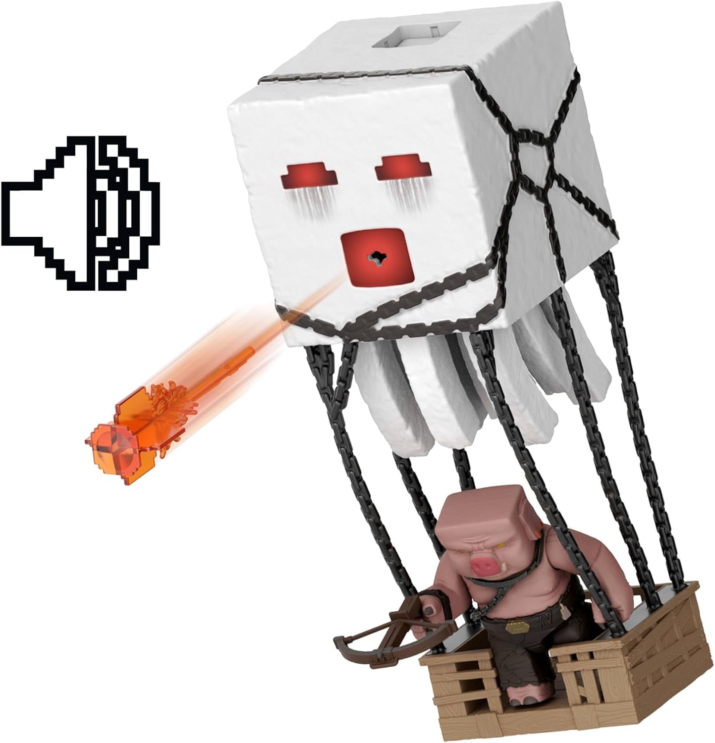 Mattel Minecraft Set De Figuras De Acción, Ghast Con Ataque De Fuego, Luces, Ruido, Arrancador Y Proyectil, Guerrero Piglin, Inspirado En La Película, JFB69 Figuras De Acción Naty Shop