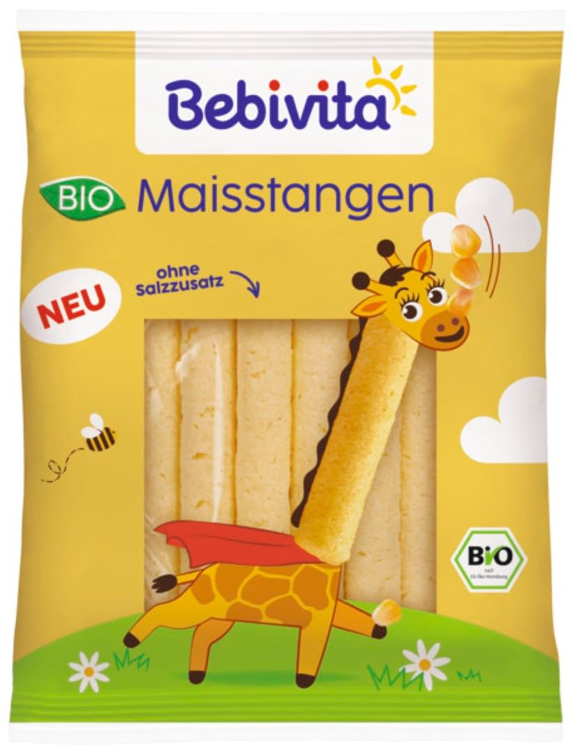 Palitos de maíz ecológico (9 x 40g), sin sal añadida, sin azúcar añadido, sin gluten, ideal para snacks y para llevar