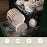 Vajilla de Gres Porcelánico para 6, 18 Piezas - Más Fuerte y Resistente a los Rayones que los Platos y Cuencos de Loza, Beige Brillante | El juego de vajilla incluye 6 platos llanos, 6 platos de postre y 6 tazones.