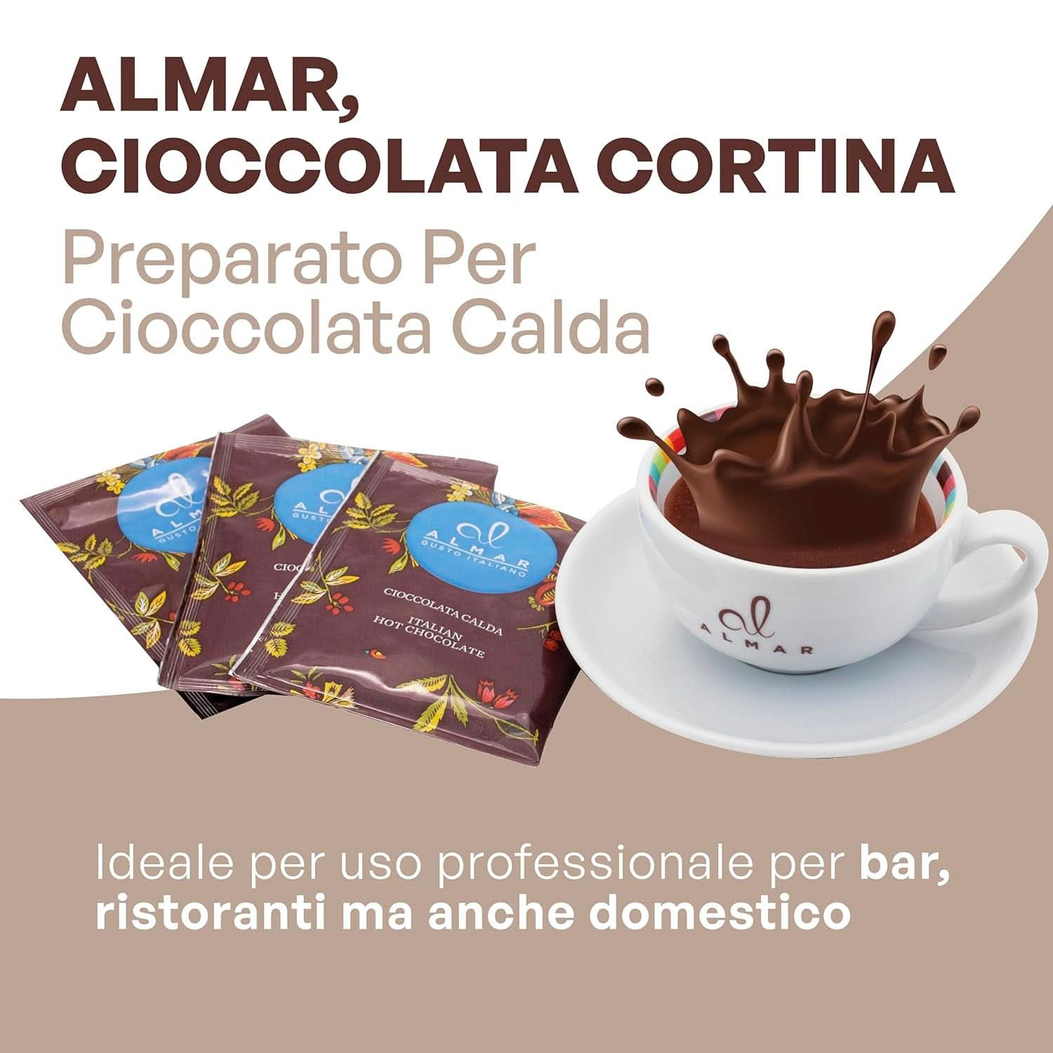 Chocolate caliente italiano Cortina sabor CLÁSICO - (15 X 30 g) Monorración, sobre, 450 g Cacao y Chocolate Caliente Naty Shop