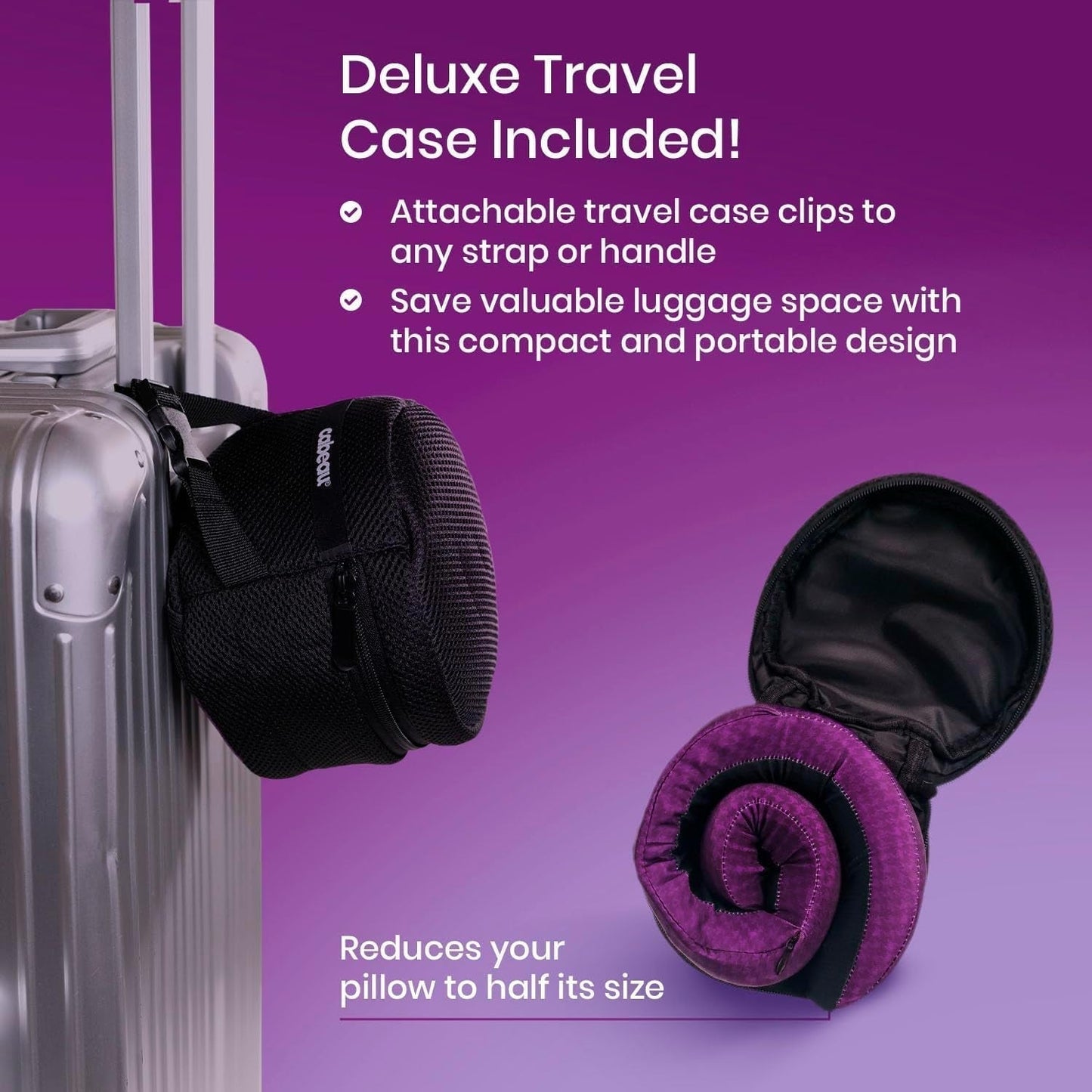 Almohada de viaje para el cuello Cabeau Long Flight - Evolution Cool - Espuma viscoelástica de apoyo con ventilaciones - Compacta con estuche de transporte (púrpura) Naty Shop Travel Pillows