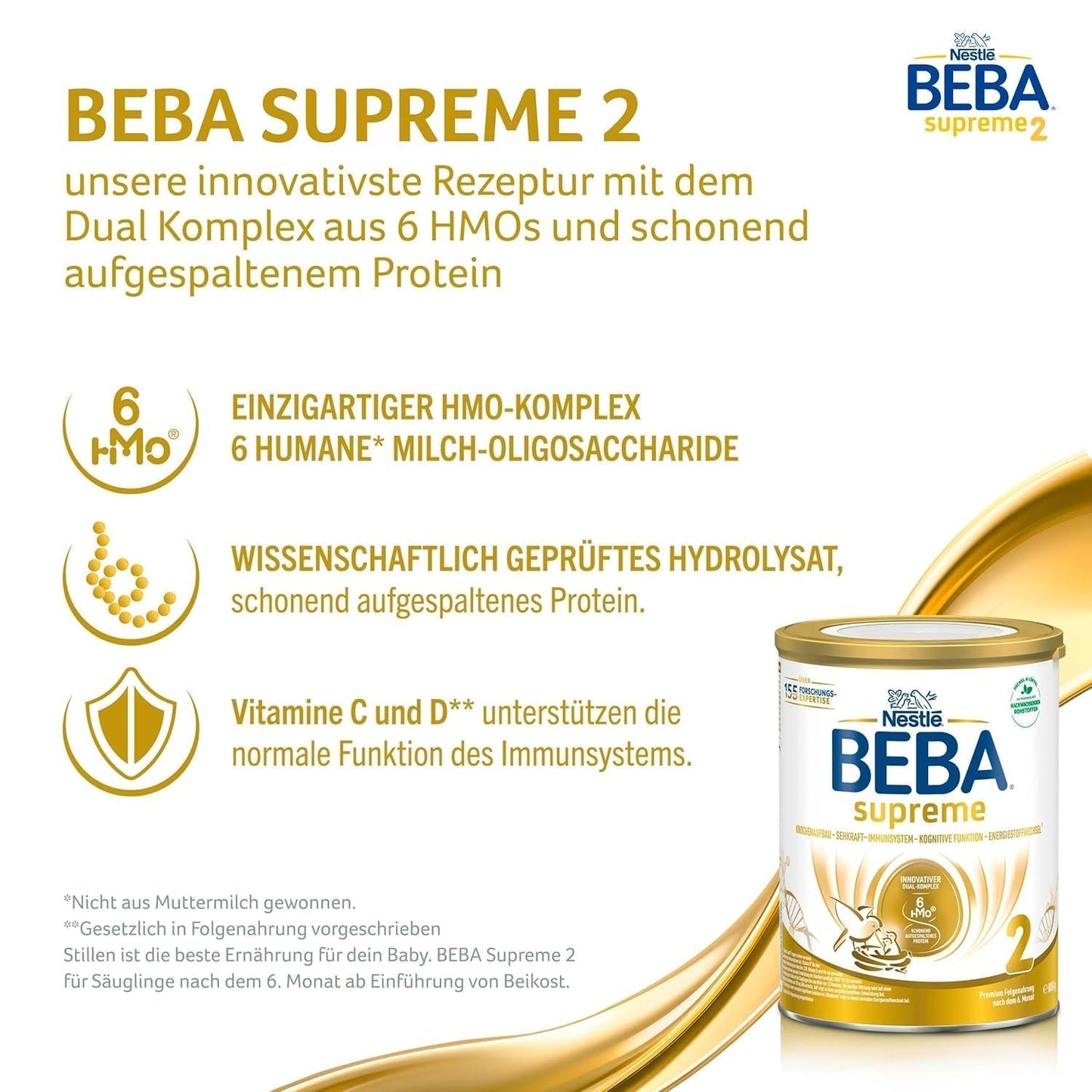 BEBA SUPREME 2 Leche de continuación a partir de los 6 meses, solo lactosa, sin aceite de palma, pack de 6 (6 x 800g) Naty Shop